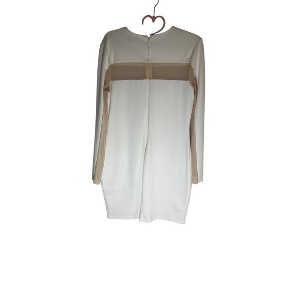 GUESS Women's Colorblock Mini Dress XL Long Sleeve White Nude Mesh Panel - Picture 9 of 11